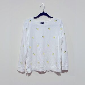 Talbots - White Embroidered Lemon Print Long Sleeve  Sweatshirt Size M Petite